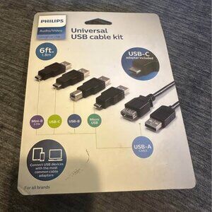 NEW Phillips 6ft USB 2.0 universal kit w/ USB C- black male to female connection